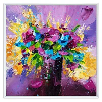 Bright Bouquet of Spring Flowers on Purple Background  Canvas Wall Art Print