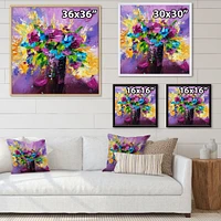 Bright Bouquet of Spring Flowers on Purple Background  Canvas Wall Art Print