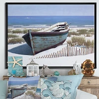 Blue Boat on Beach  Canvas Wall Art Print