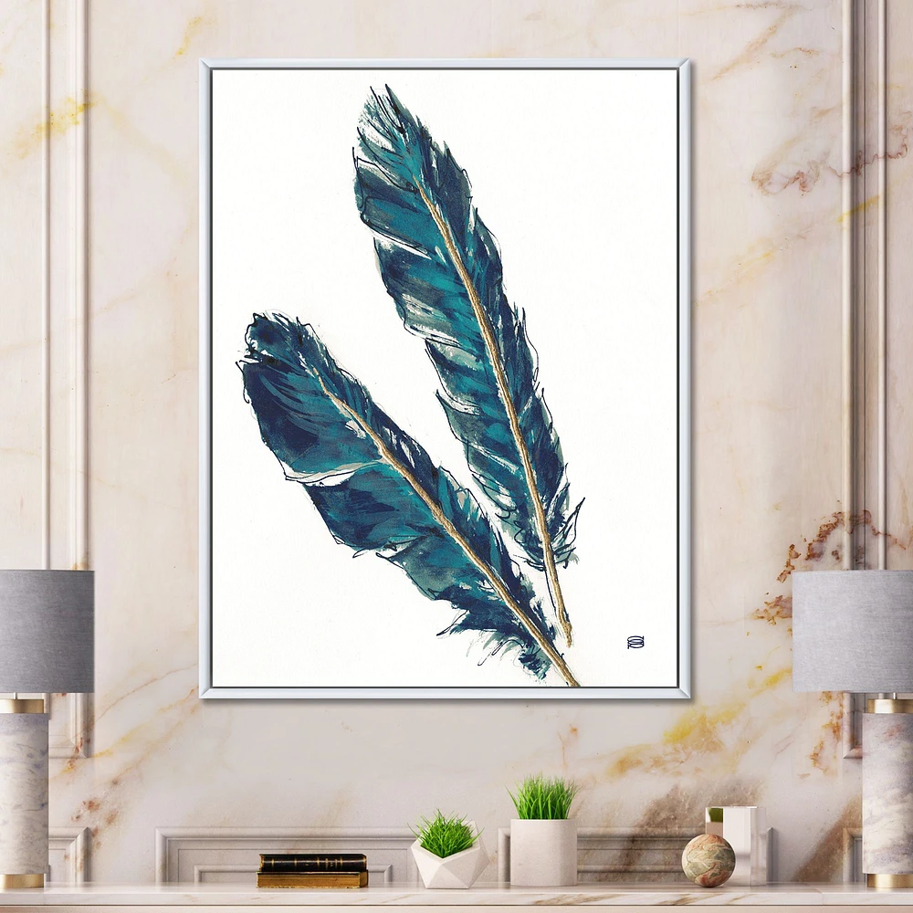 Gold Indigo Feathers III  Wall Art