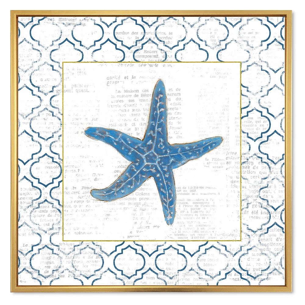 Navy Starfish with Gold  Canvas Wall Art