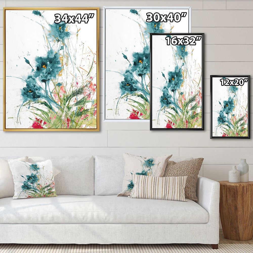 Wild Blue Abstract Farmhouse Flowers Wall Art