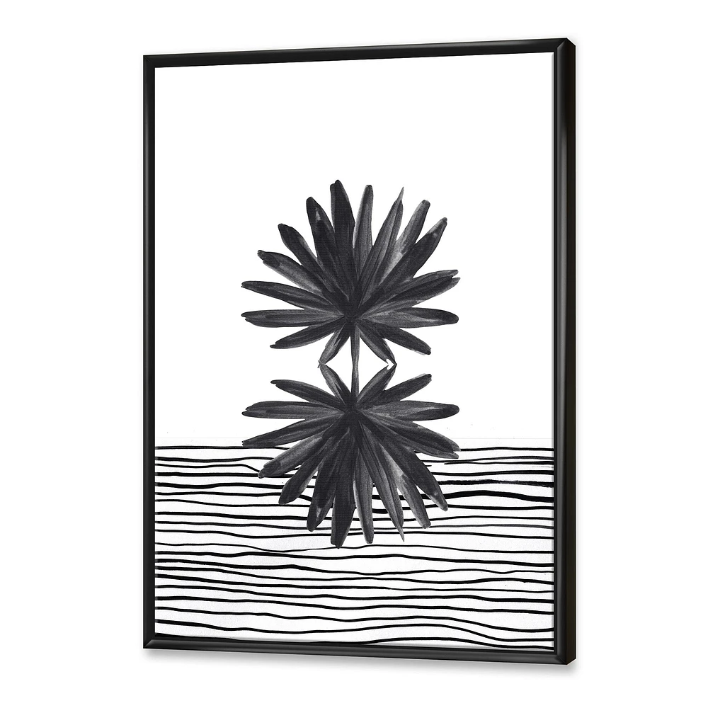 Toile « Black and White Tropical Leaf on Striped II »