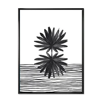 Black and White Tropical Leaf on Striped II  Wall Art