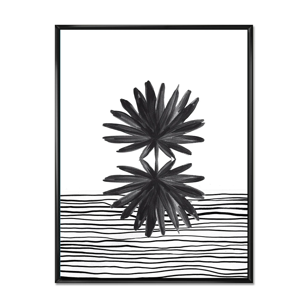 Black and White Tropical Leaf on Striped II  Wall Art