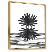 Toile « Black and White Tropical Leaf on Striped II »