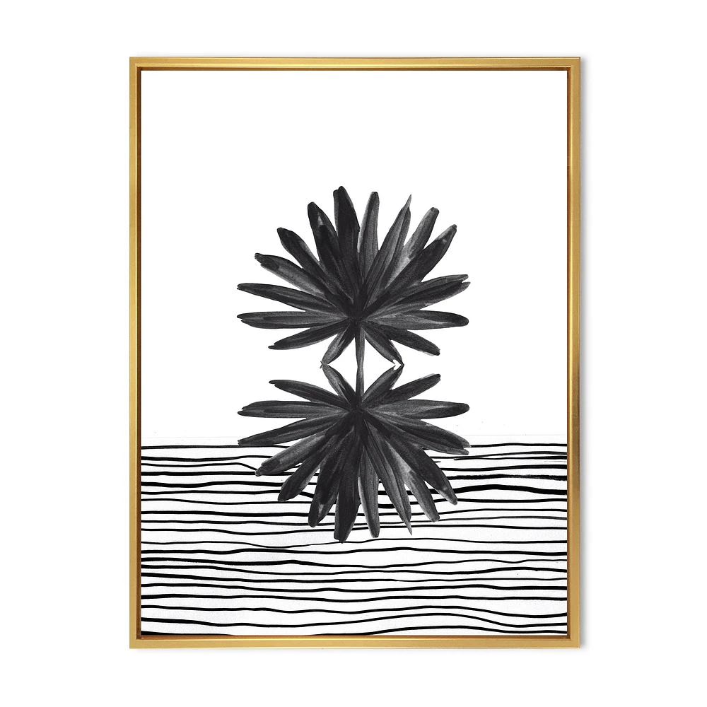 Black and White Tropical Leaf on Striped II  Wall Art