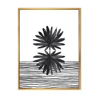 Toile « Black and White Tropical Leaf on Striped II »