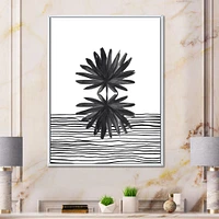 Toile « Black and White Tropical Leaf on Striped II »