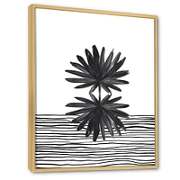 Black and White Tropical Leaf on Striped II  Wall Art