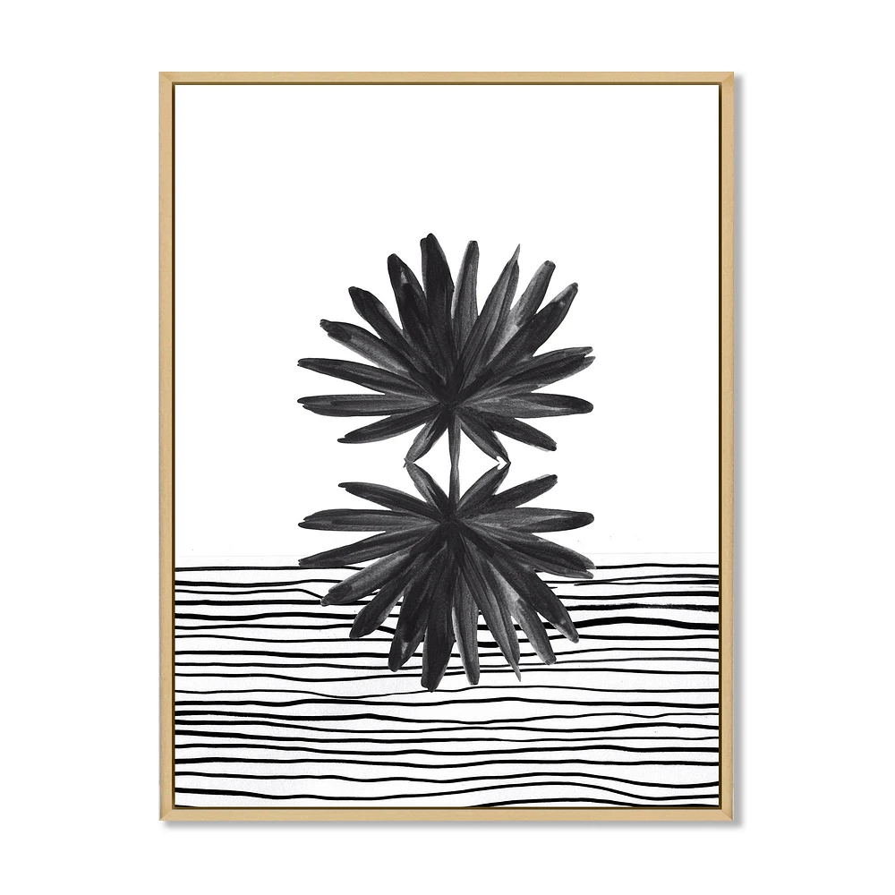 Toile « Black and White Tropical Leaf on Striped II »