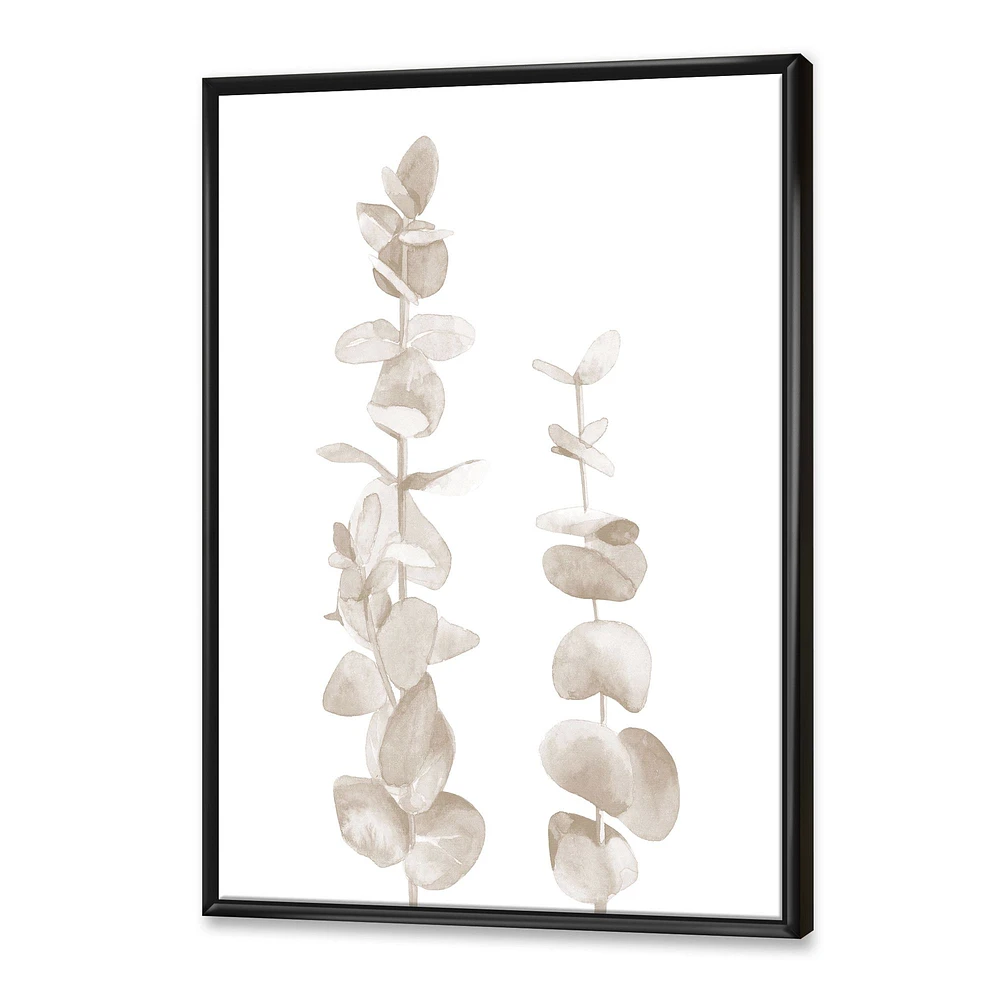 Beige Eucalyptus Branches on White  Wall Art