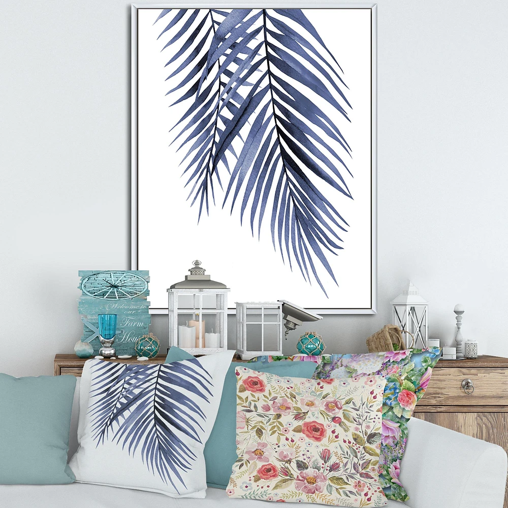 Toile « Blue Palm Leaves Abstract Tropical Branches »