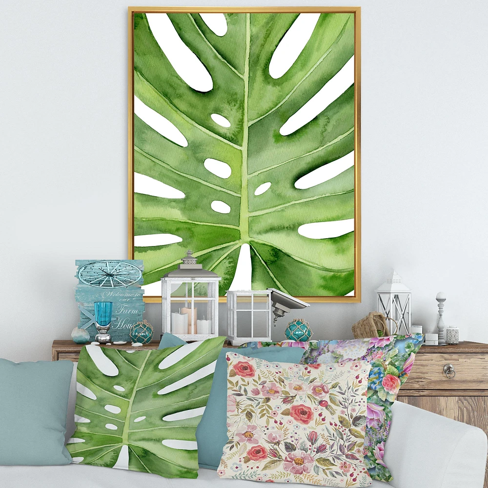 Toile « Green Monstera Leaf Tropical Palm Botanical Detail »