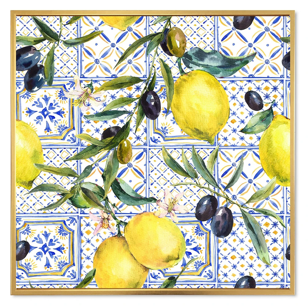 Toile « Lemon Ornament on Blue al Pattern III