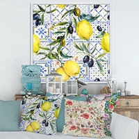 Toile « Lemon Ornament on Blue al Pattern III