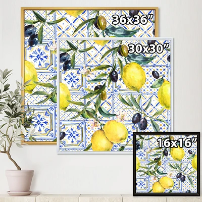 Lemon Ornament on Blue al Pattern III  Wall Art