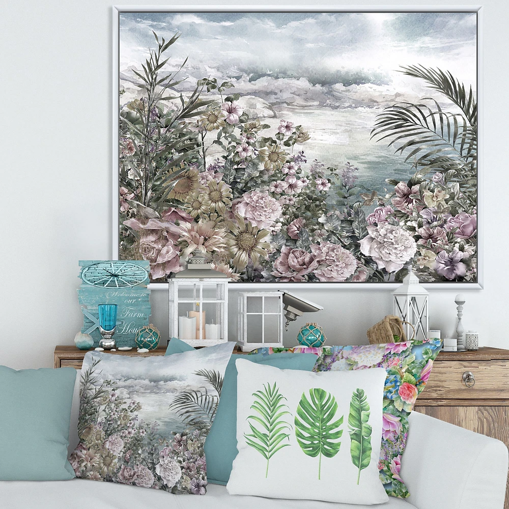 Retro Flowers by The Sea Side  Wall Art