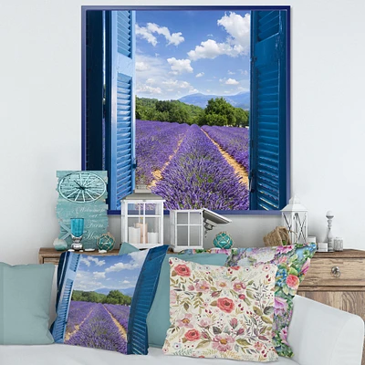 Lavender Field Through Blue Open Cottage Window Wall Art