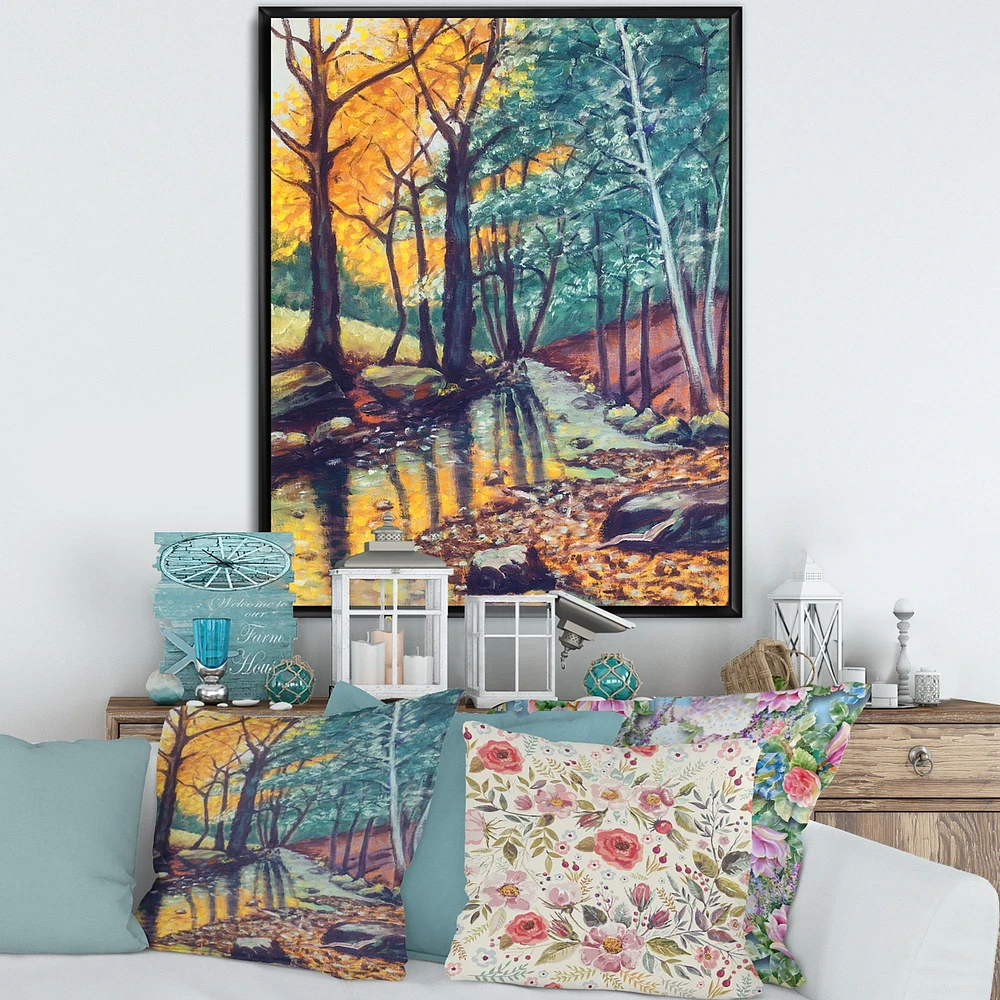 Landscape with River Autumn Forest Sunset  Wall Art