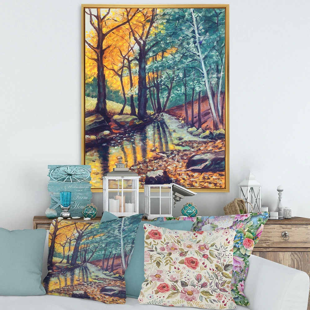 Toile « Landscape with River Autumn Forest Sunset »