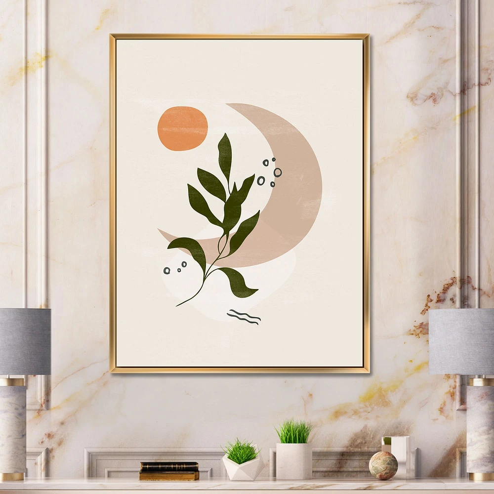 Abstract Geometrical Moon with Leaf I  Wall Art