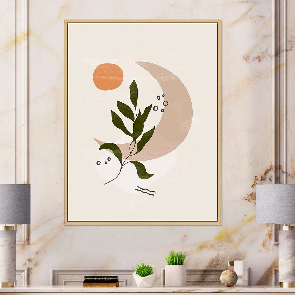 Abstract Geometrical Moon with Leaf I  Wall Art