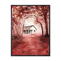 House Red Autumn Woods  Wall Art