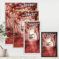 House Red Autumn Woods  Wall Art