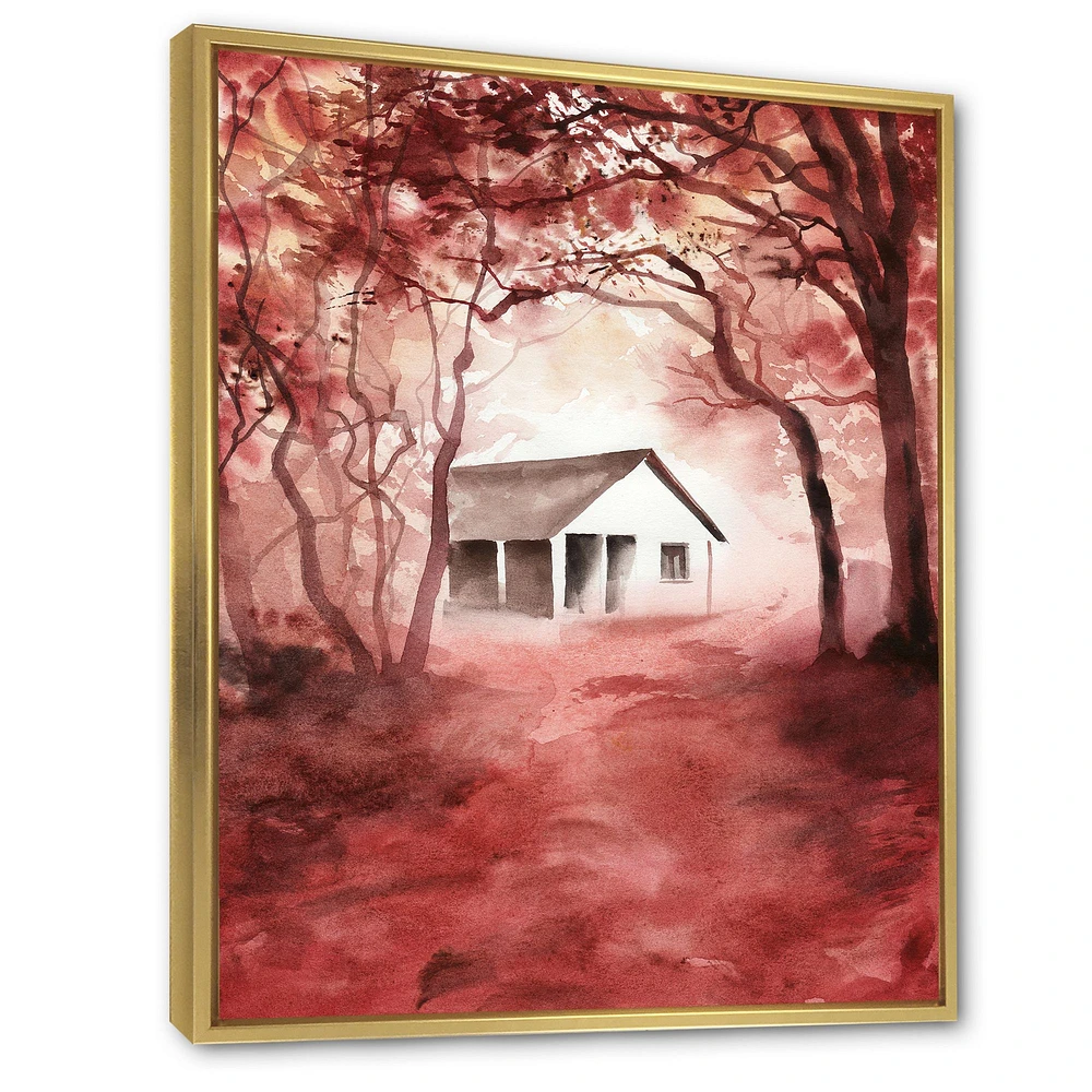 House Red Autumn Woods  Wall Art