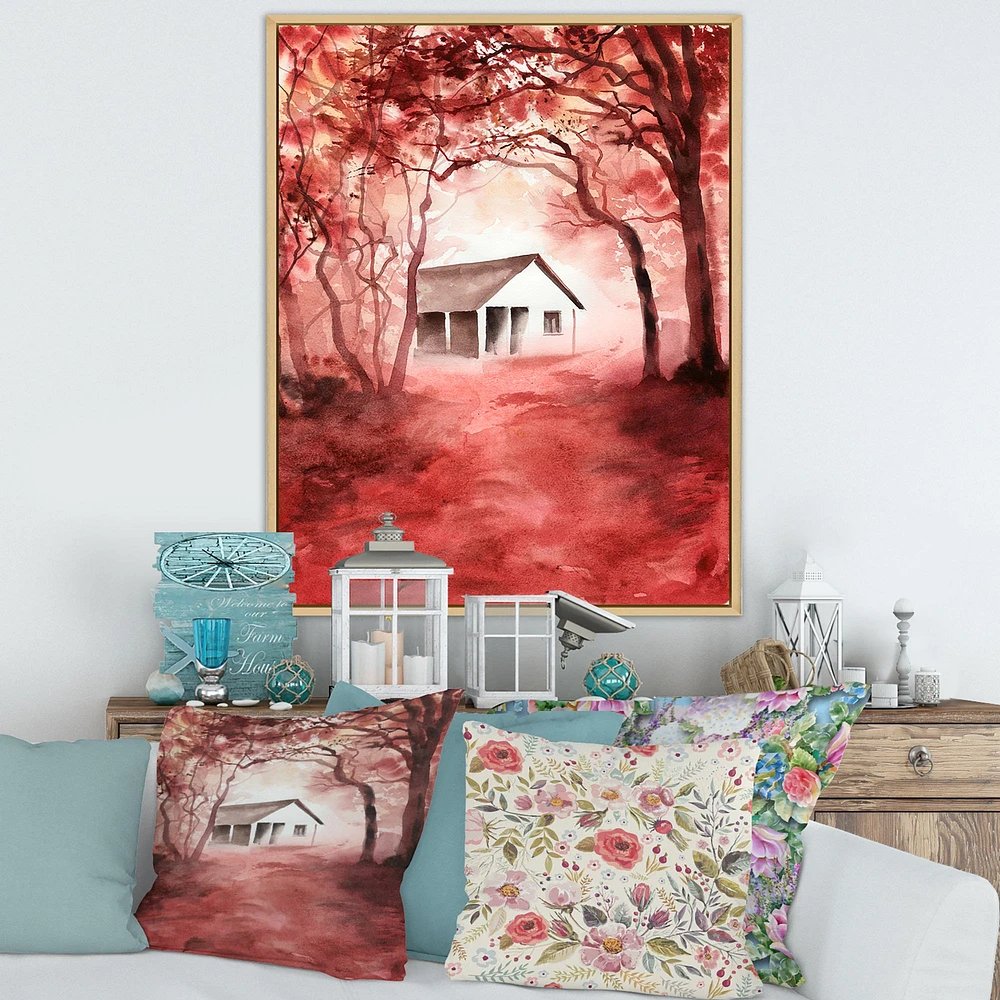 House Red Autumn Woods  Wall Art