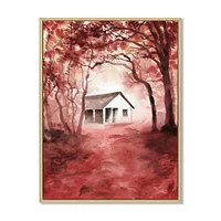 House Red Autumn Woods  Wall Art