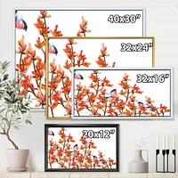 Flock of Bullfinches Birds on Orange Branches Wall Art