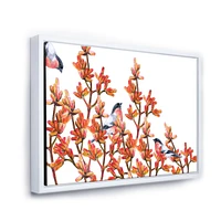 Flock of Bullfinches Birds on Orange Branches Wall Art