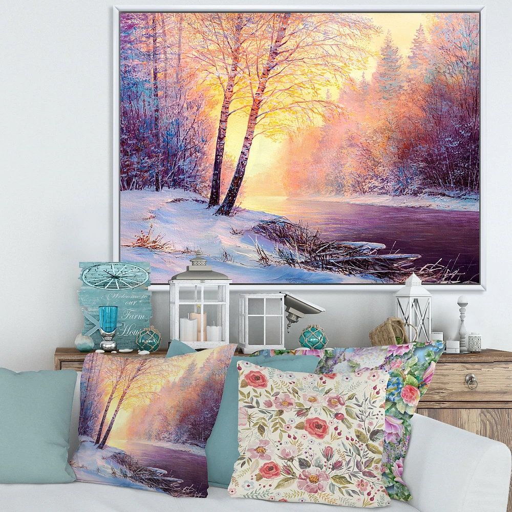 Winter Scenery with Bridge of Meandering River II  Wall Art