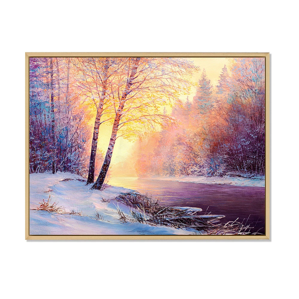 Toile « Winter Scenery with Bridge of Meandering River II »