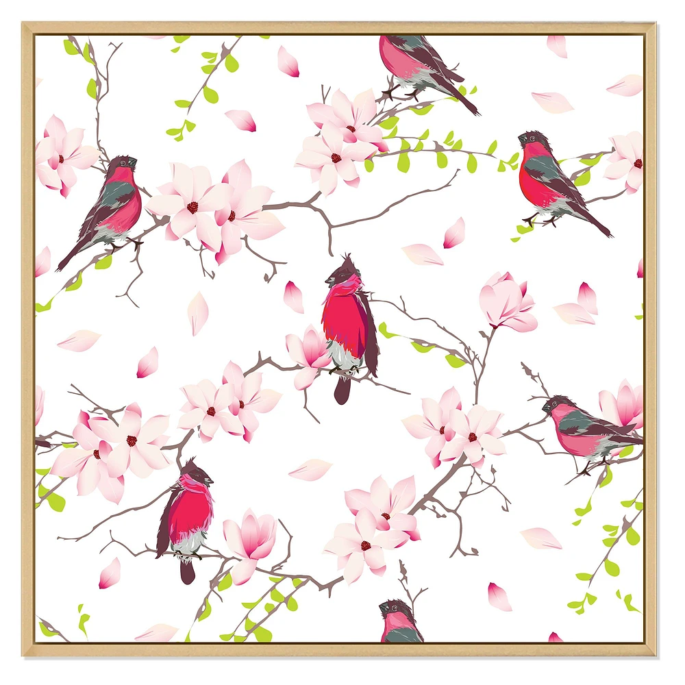 Red Bullfinches on Magnolia Tree  Wall Art