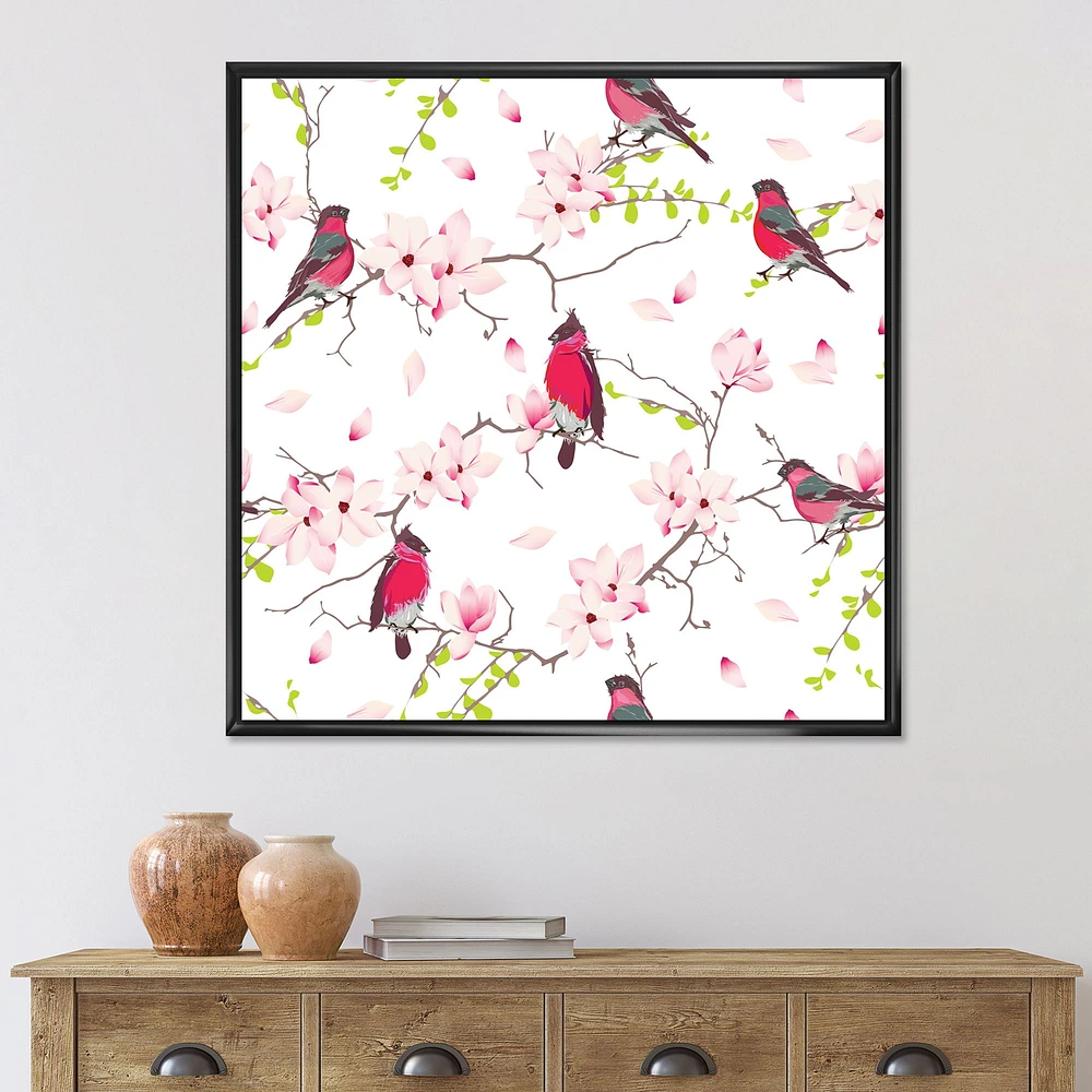 Toile « Red Bullfinches on Magnolia Tree