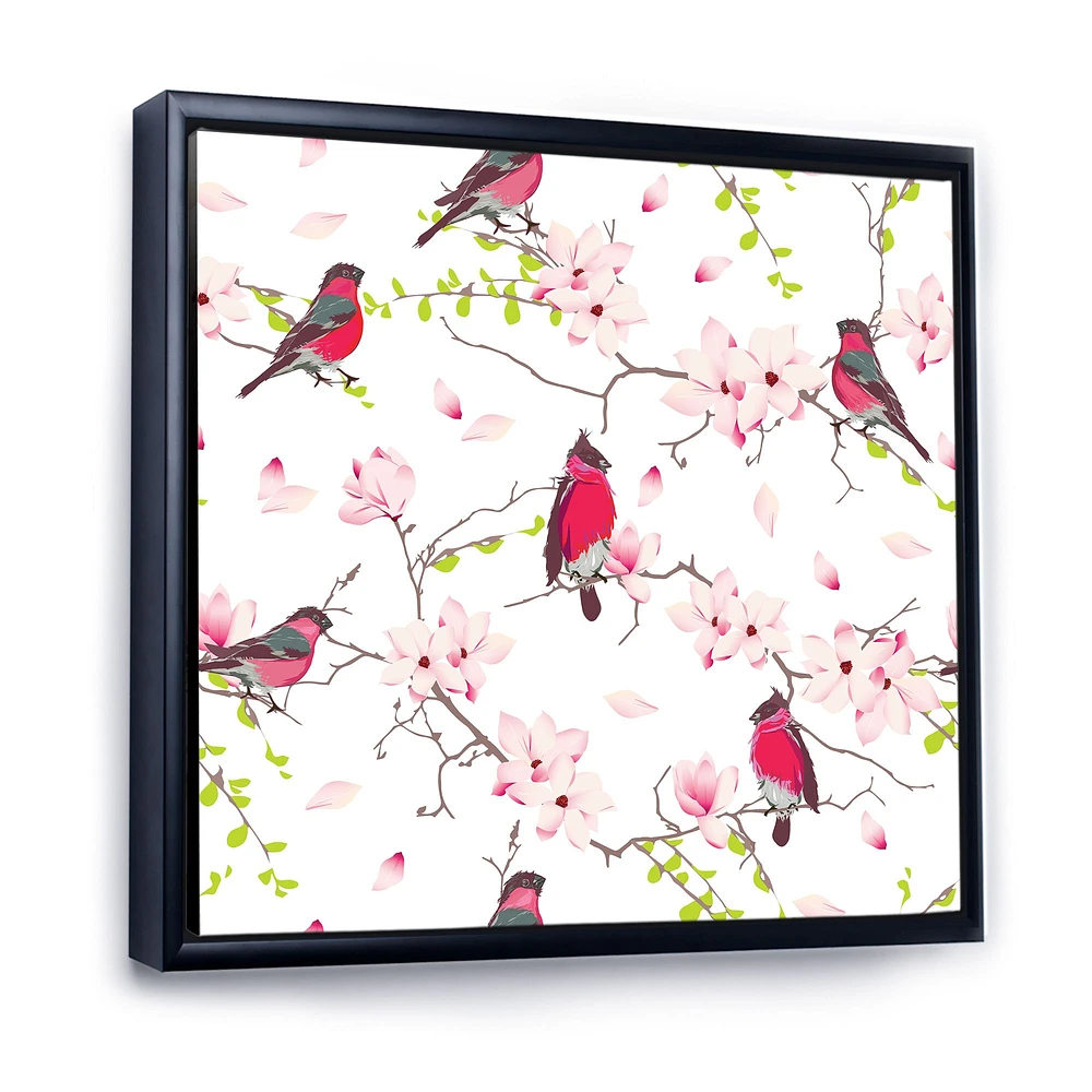 Toile « Red Bullfinches on Magnolia Tree