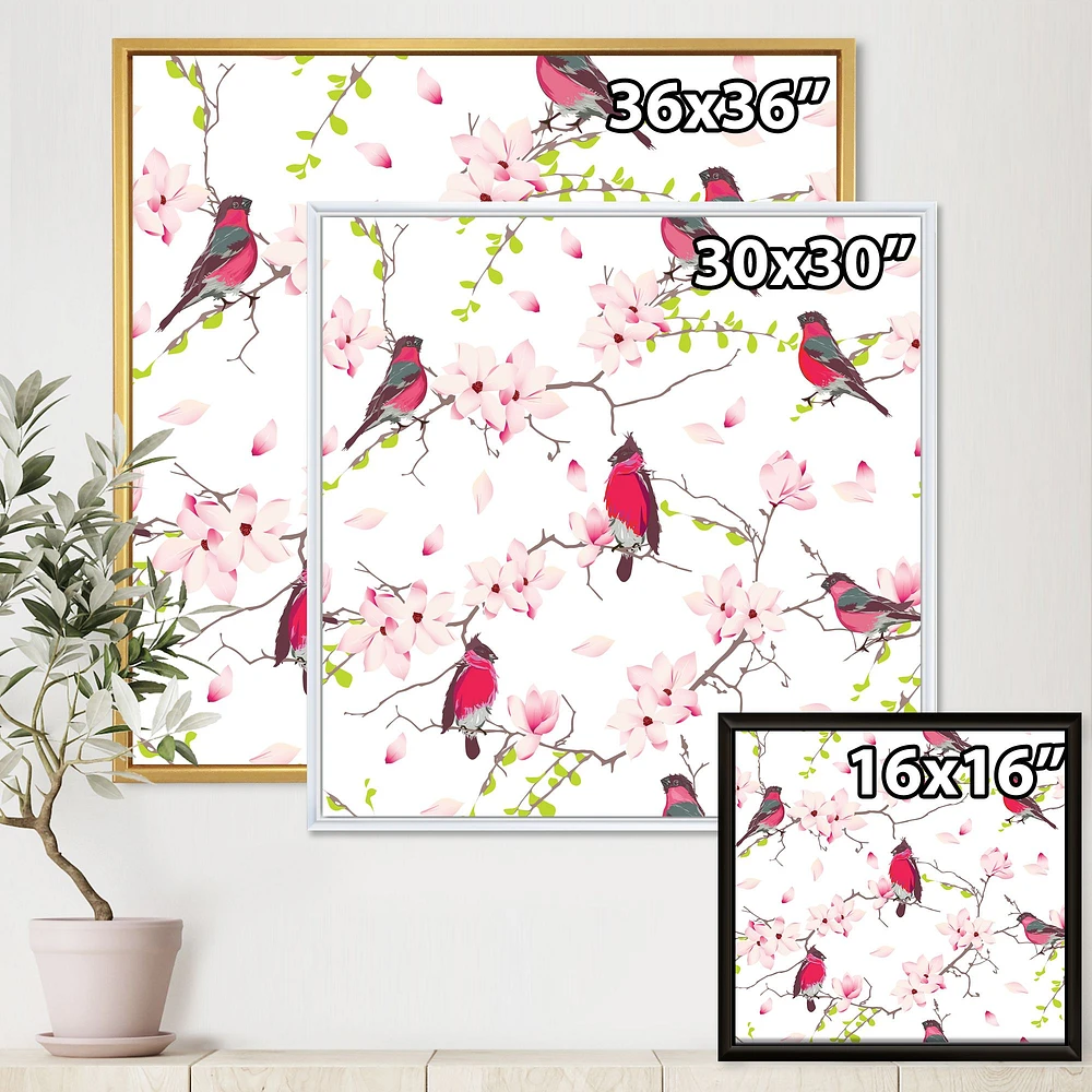 Red Bullfinches on Magnolia Tree  Wall Art