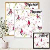 Red Bullfinches on Magnolia Tree  Wall Art