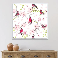 Red Bullfinches on Magnolia Tree  Wall Art