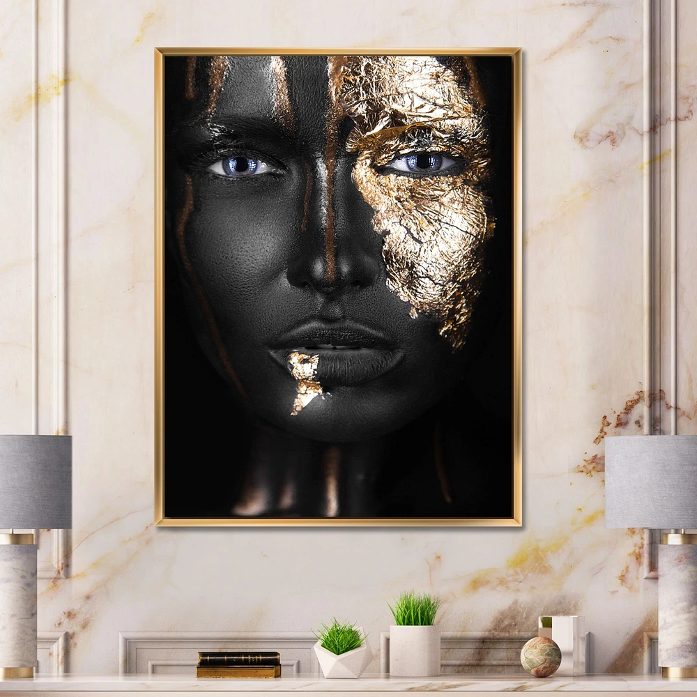 Portrait of A Afro American Girl with Gold Makeup  Wall Art