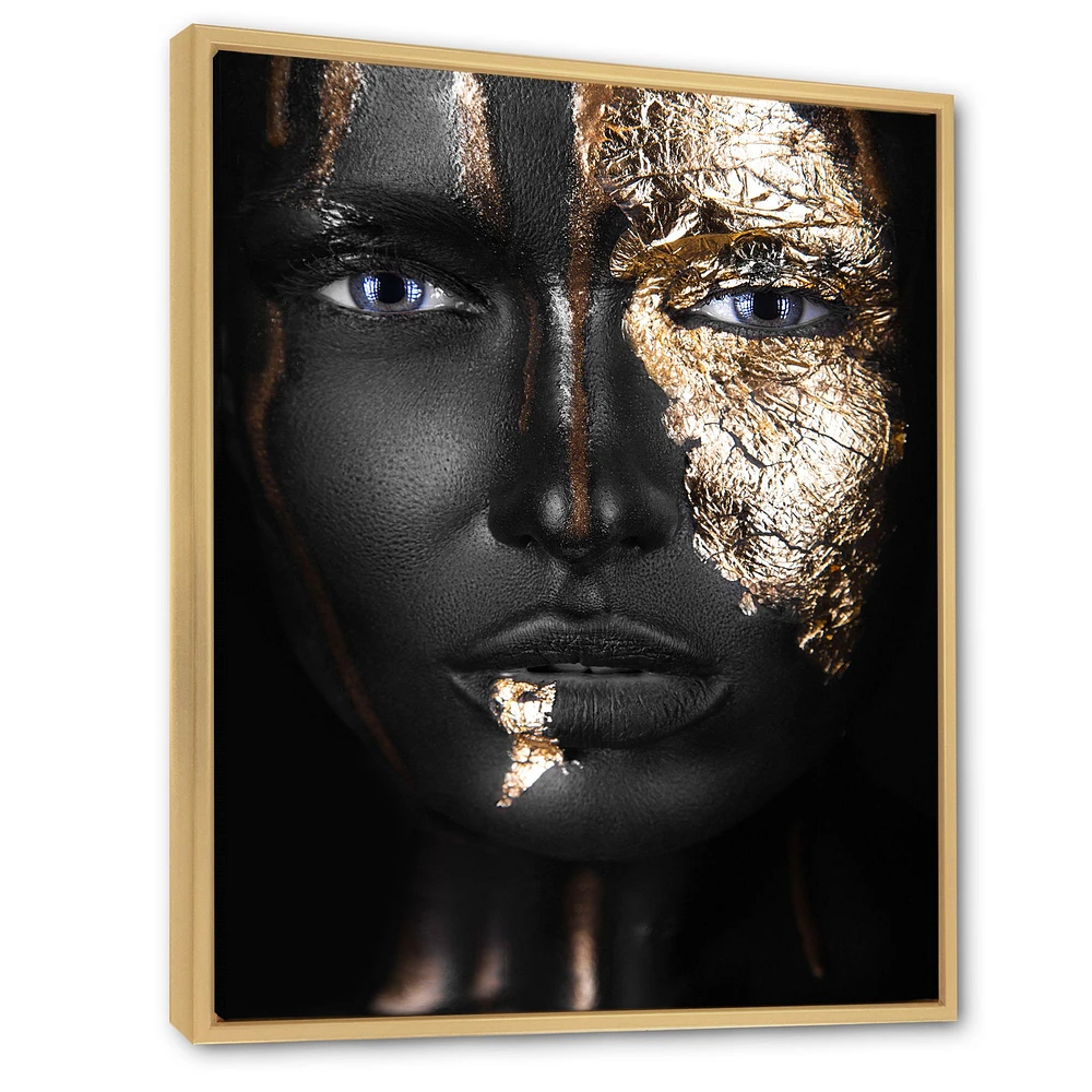 Portrait of A Afro American Girl with Gold Makeup  Wall Art