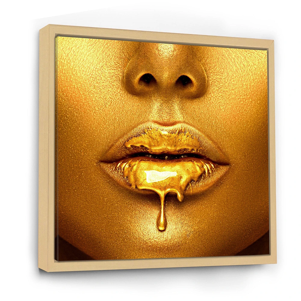 Gold Paint Drips From Sexy Woman Lips  Wall Art