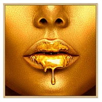 Gold Paint Drips From Sexy Woman Lips  Wall Art