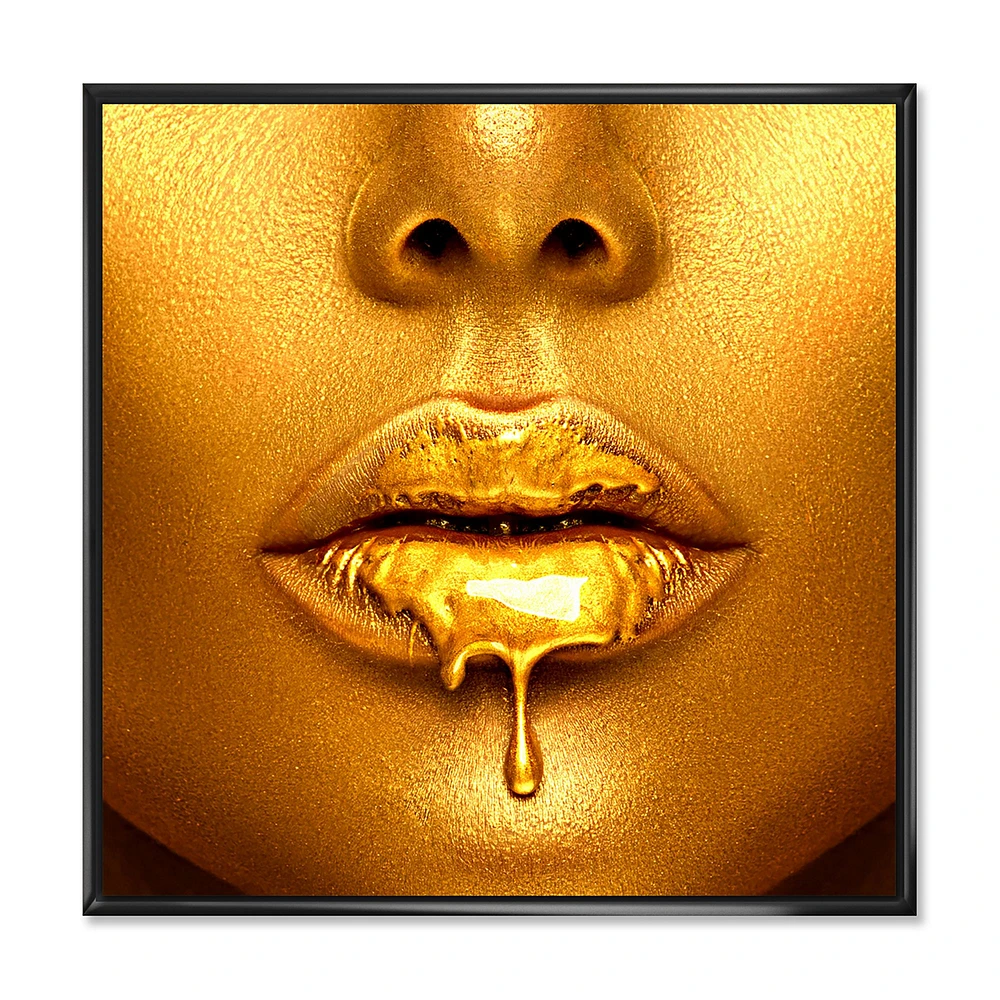 Gold Paint Drips From Sexy Woman Lips  Wall Art