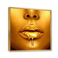 Gold Paint Drips From Sexy Woman Lips  Wall Art