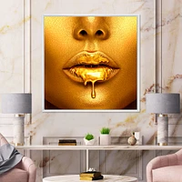 Gold Paint Drips From Sexy Woman Lips  Wall Art