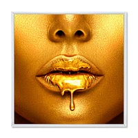 Gold Paint Drips From Sexy Woman Lips  Wall Art